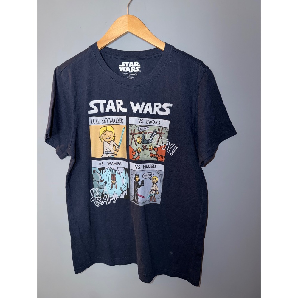 Star Wars Luke Skywalker Comic Graphic T-Shirt Navy Blue Mens Large L Humor Tee